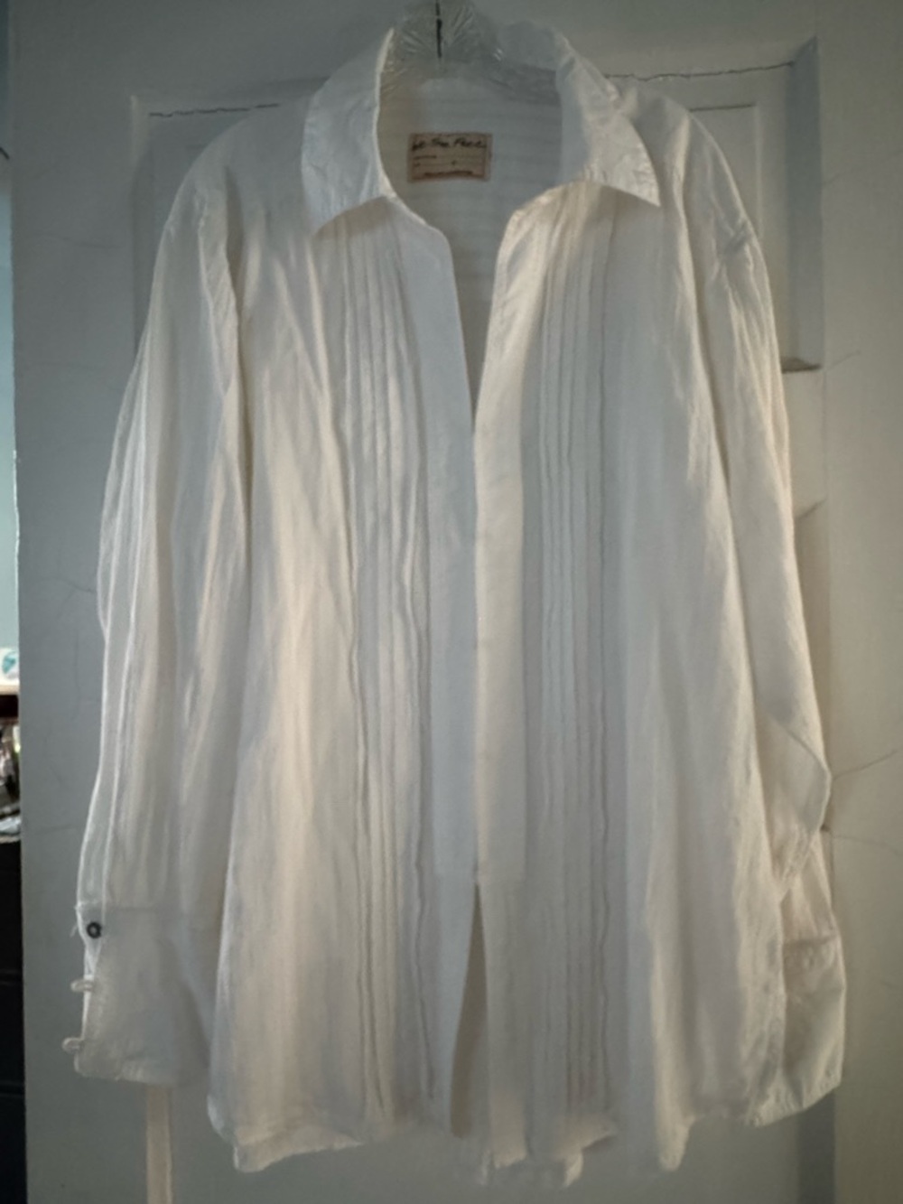 We The Free White Pintuck Long-Sleeve Blouse